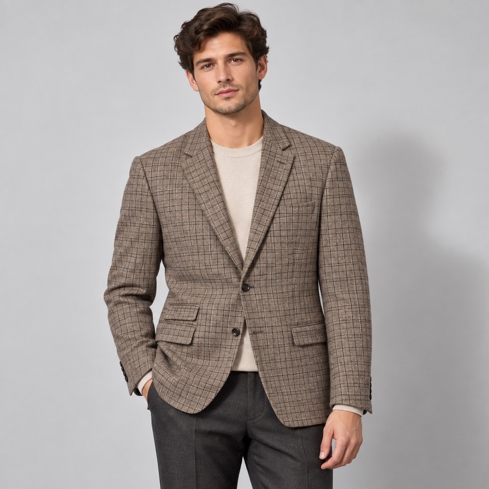 Michael Kors Mens Brown Glen Plaid 100% Wool 2-Button Sport Coat Blazer 41R